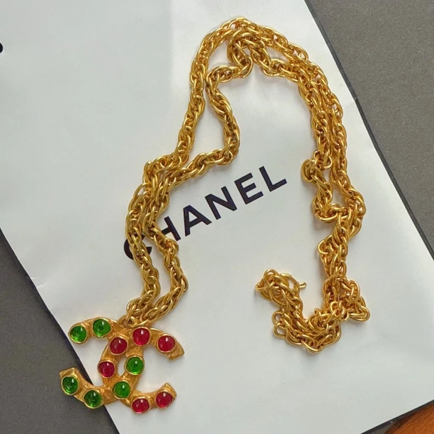 95新 Chanel/香奈儿 Chanel vintage香奈儿中古双c红绿琉璃项链
