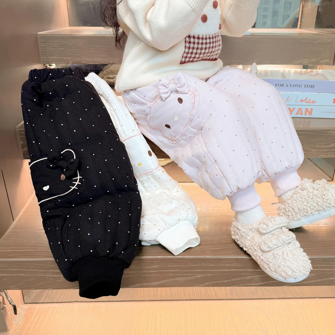 女小童猫咪加绒棉裤冬季2025新款洋气儿童女宝宝加厚保暖冬装裤子
