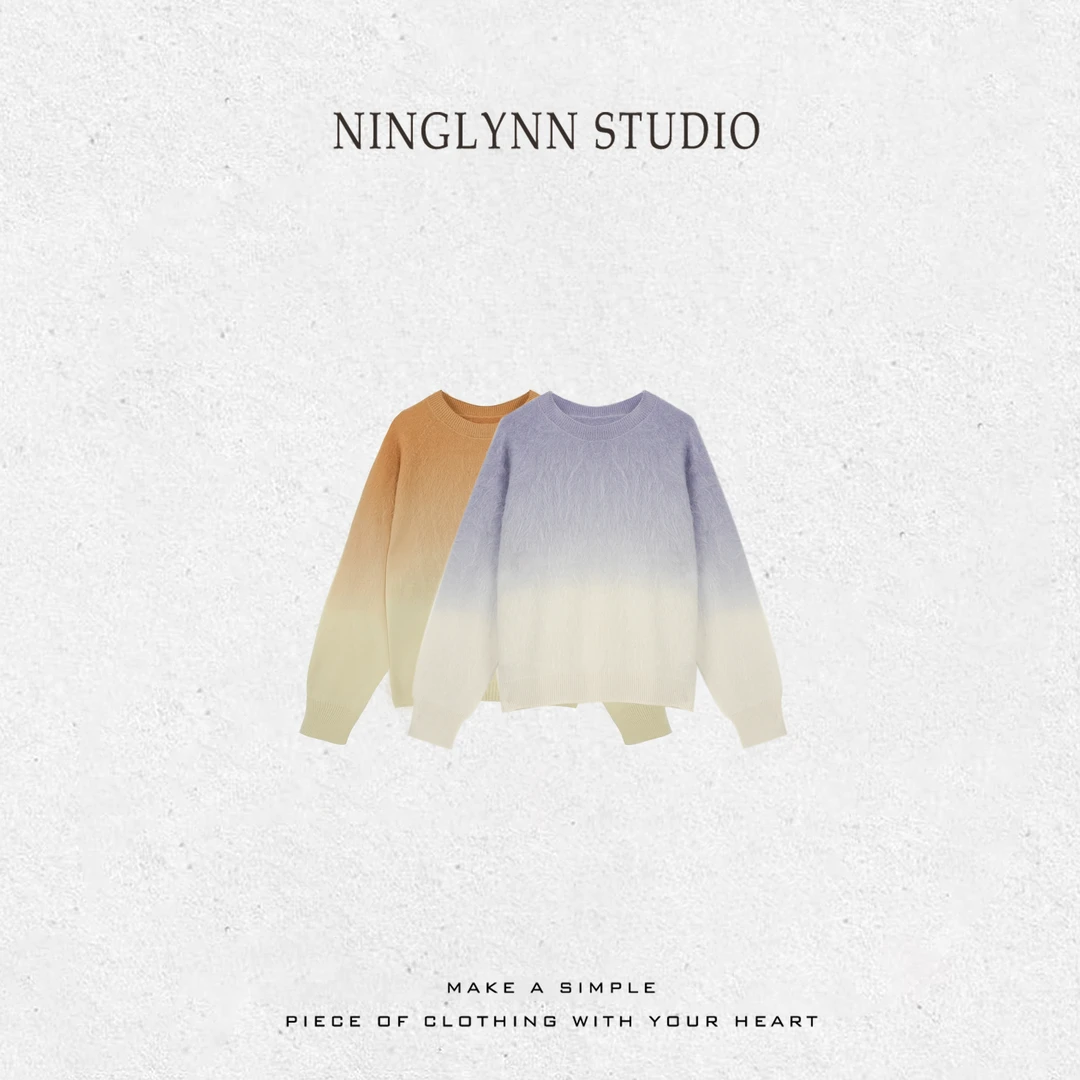 NINGLYNN STUDIO 长袖渐变针织冬季女圆领毛针织衫 360248/49