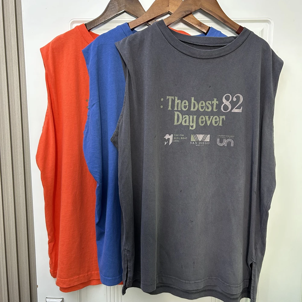 外贸原单【衣长70】高支棉侃袖圆领宽松T恤女无袖夏体恤衫