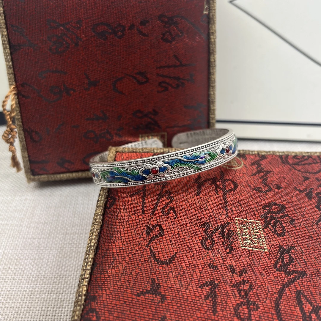 足银手镯 999.9【S177】30g 开口复古银凤尾手镯百搭简约经典实心