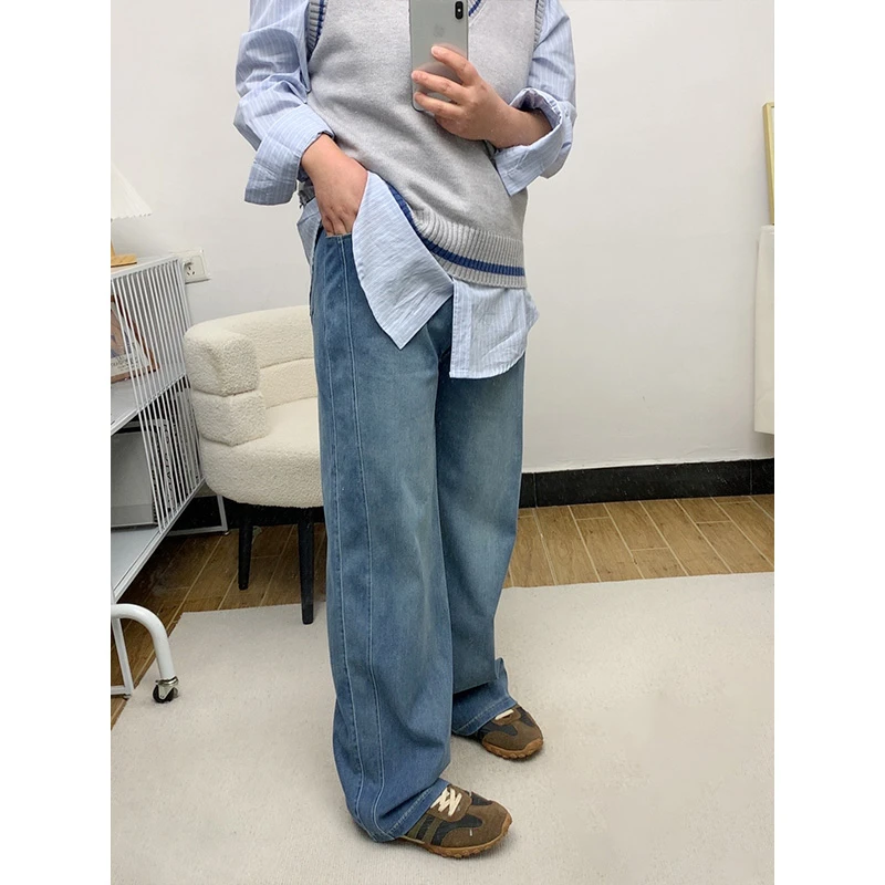 “极简线条”瘦瘦裤 显高显瘦显腿长宽松不紧绷牛仔裤