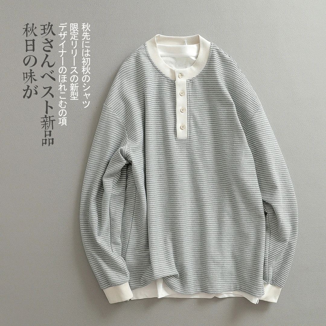 【见川】秋上新雾霾蓝针织卫衣秋季长袖潮流运动休闲服慵懒风男装
