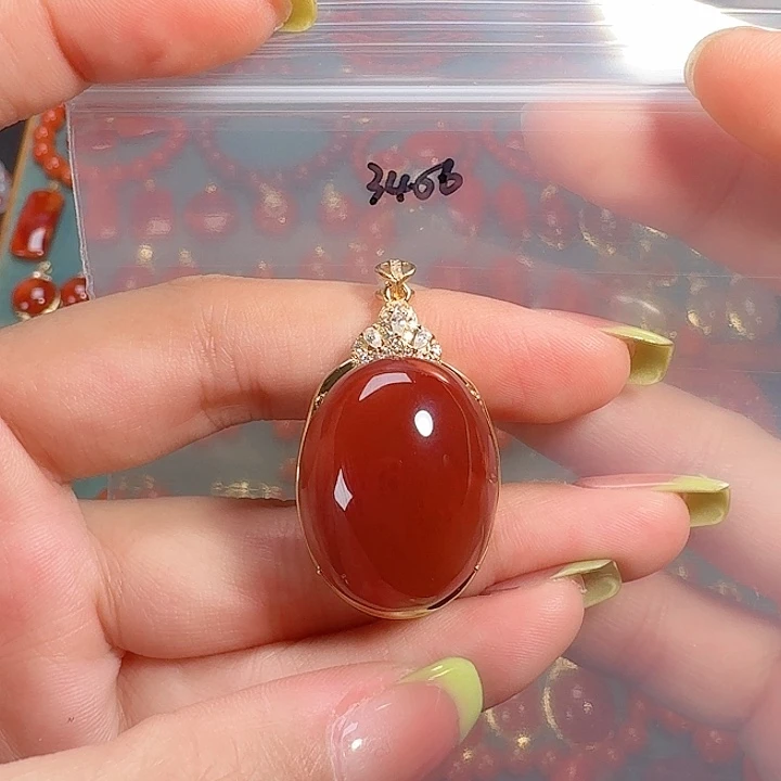 南红玛瑙银S925镶嵌吊坠