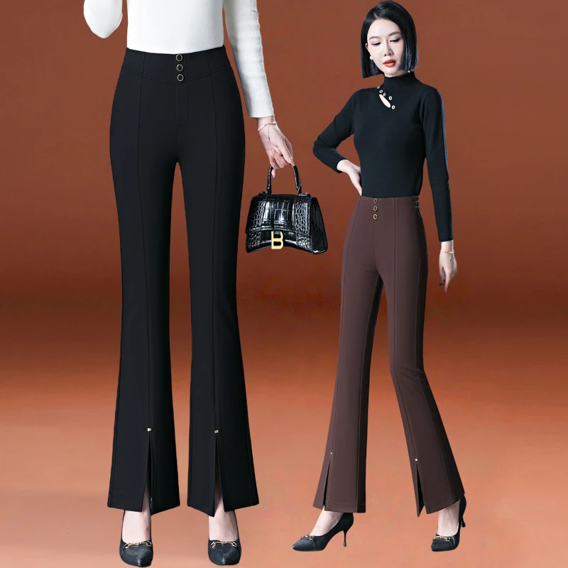 哥弟阿玛施正品微喇休闲裤女款爆款2025秋季新款弹力显瘦开叉裤子