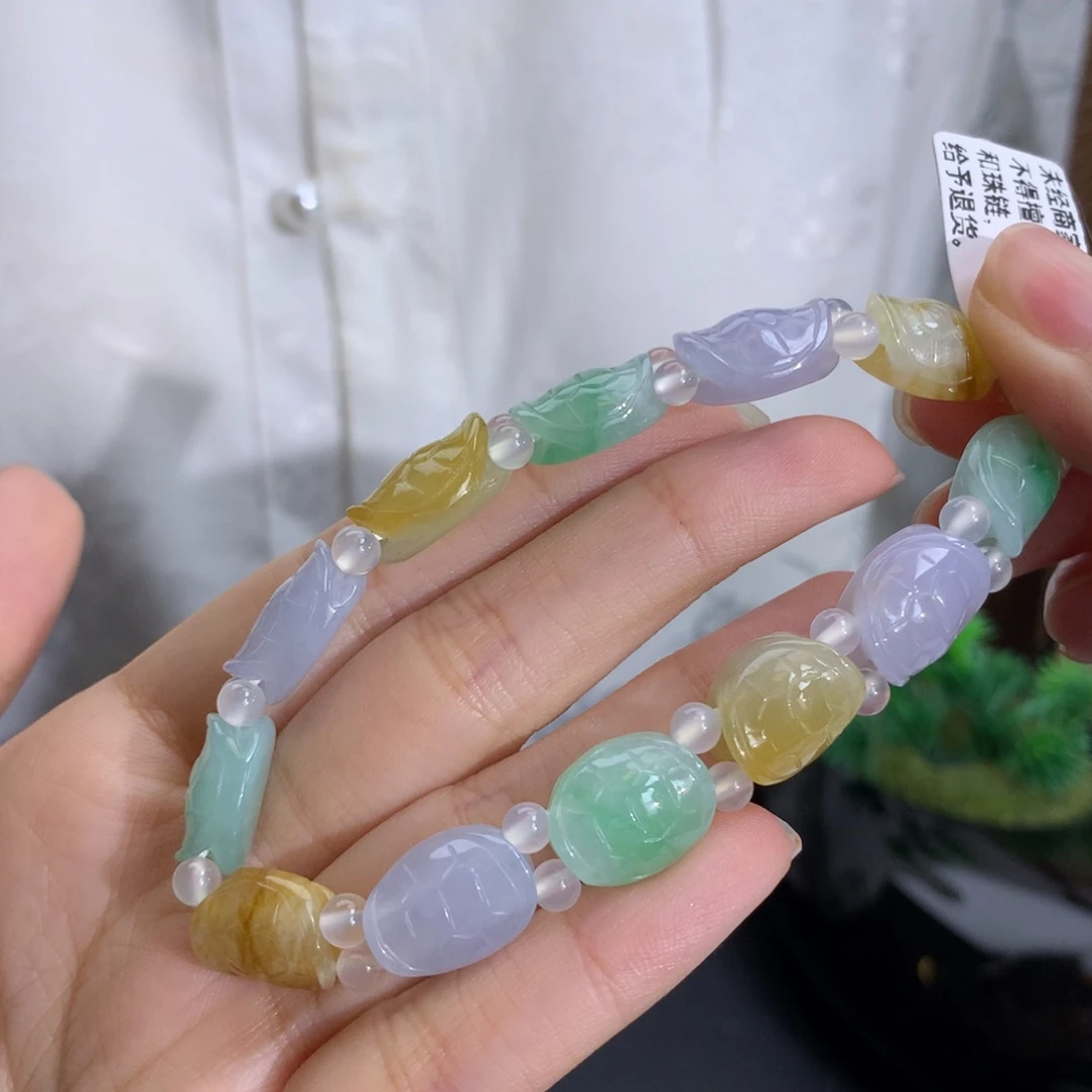 未镶嵌手串翡翠卡11×6冰胶三彩富甲天下