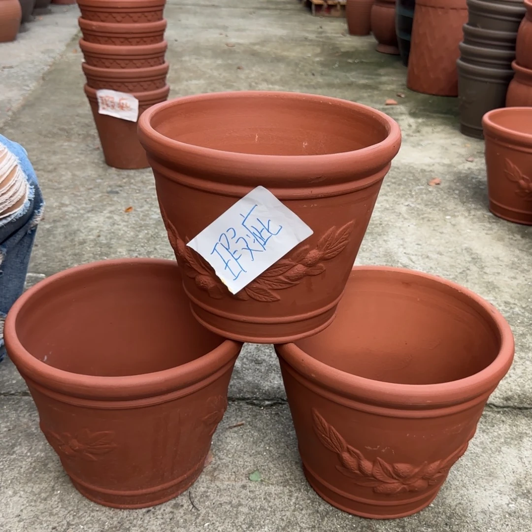 朱泥花盆口30高24宜兴紫砂瑕疵粗糙花泥