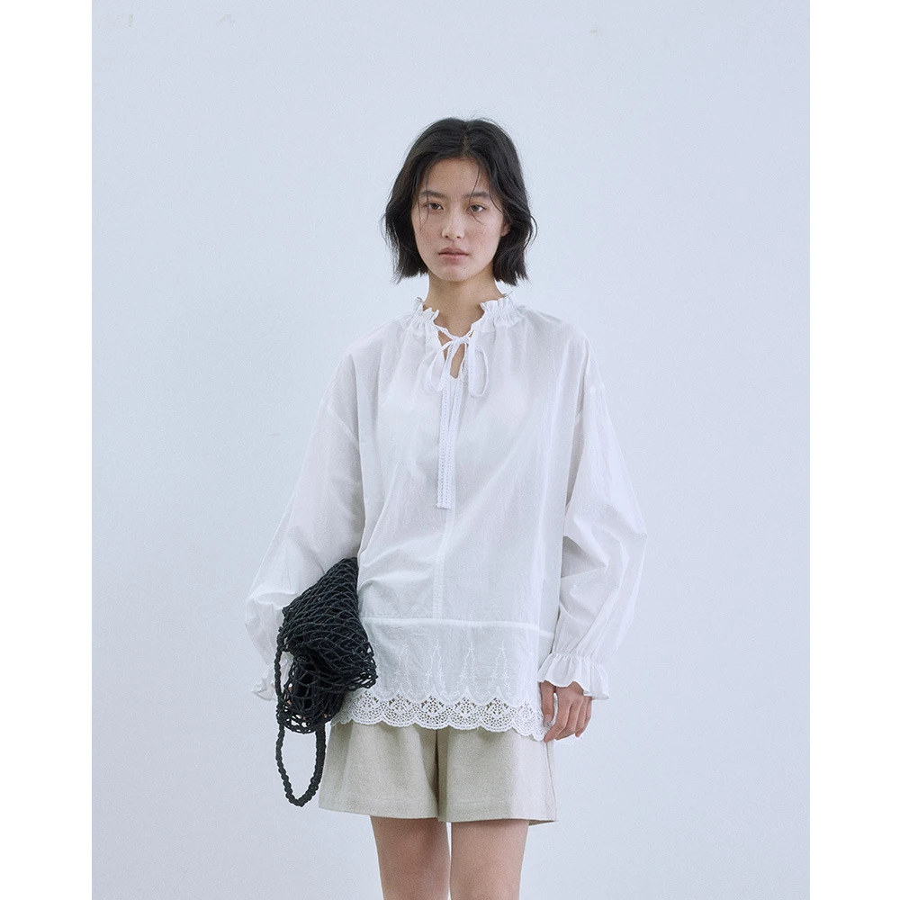 EVERTRUE 小衫女夏款新款无袖圆领宽松纯棉蕾丝系带套头上衣