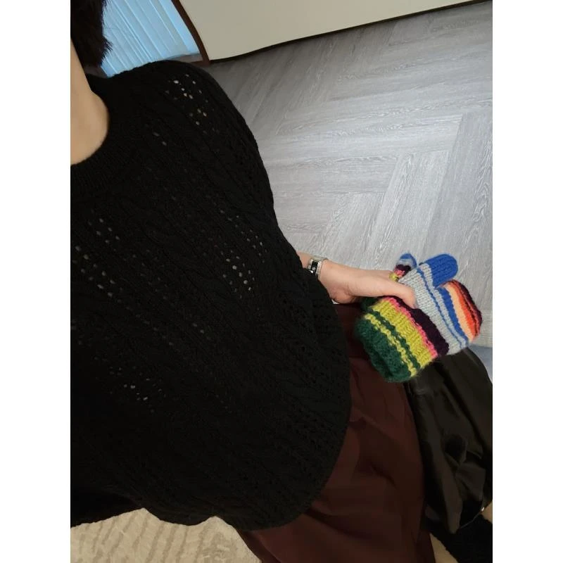 绵羊毛粗纺圆领短袖套头毛衣  J25MY612