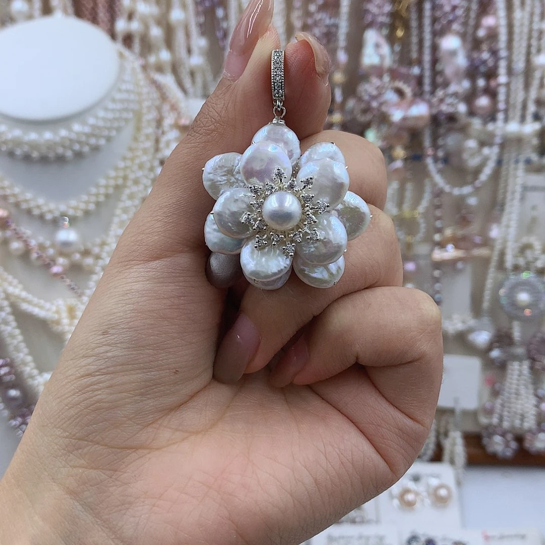 项链银S925镶嵌淡水珍珠