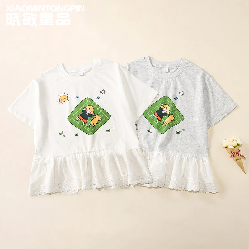 2025年款衣服儿童猫咪女孩花边T恤3C4700