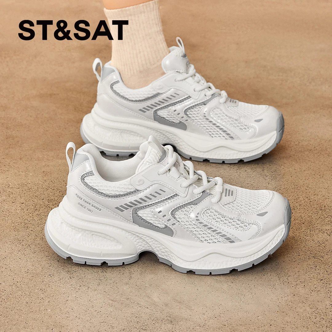 星期六秋季女鞋透气网鞋老爹鞋厚底松糕鞋2025新款爆款百搭运动鞋