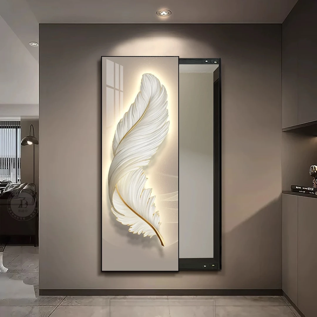 包安装-意式轻奢羽毛隐形全身镜推拉镜子卧室试衣镜壁挂穿衣镜