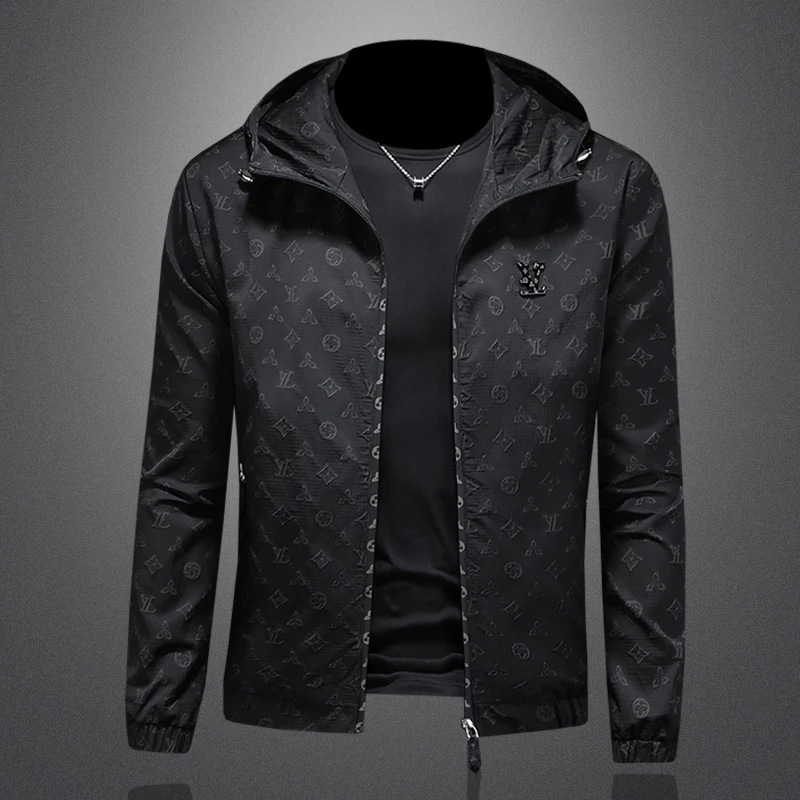 欧洲站连帽夹克男装春秋季轻奢潮牌修身休闲时尚防风高级感外套男