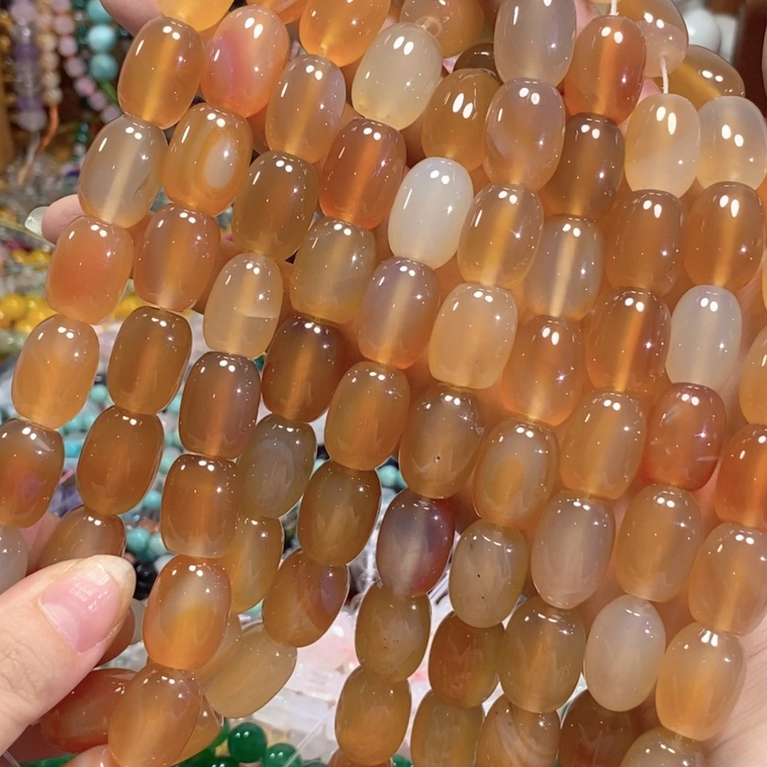 未镶嵌玛瑙/玉髓珠宝半成品玛瑙桶珠一条卡14*18mm