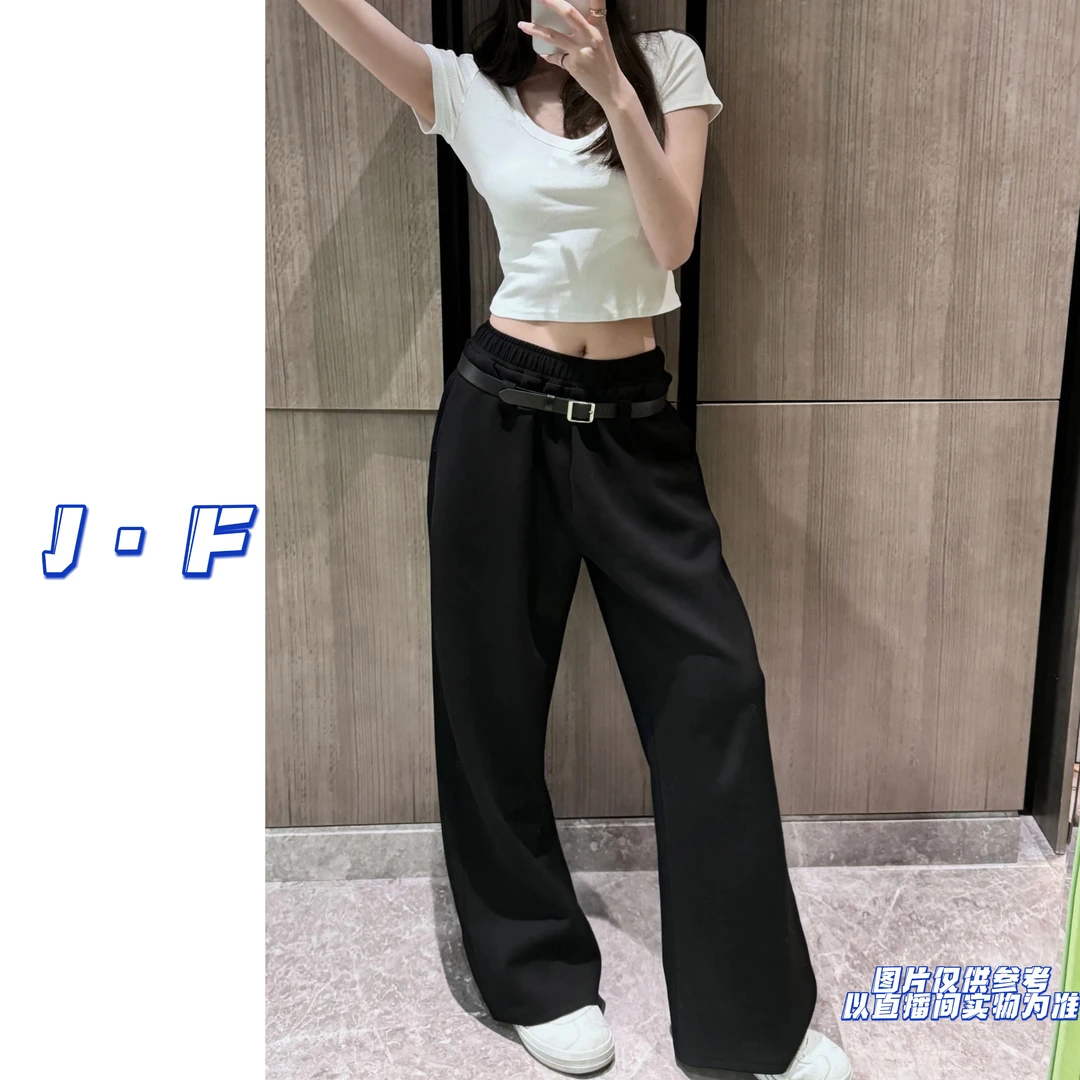 JF定制大码女装9792秋冬加绒设计款高腰百搭装饰腰带阔腿裤