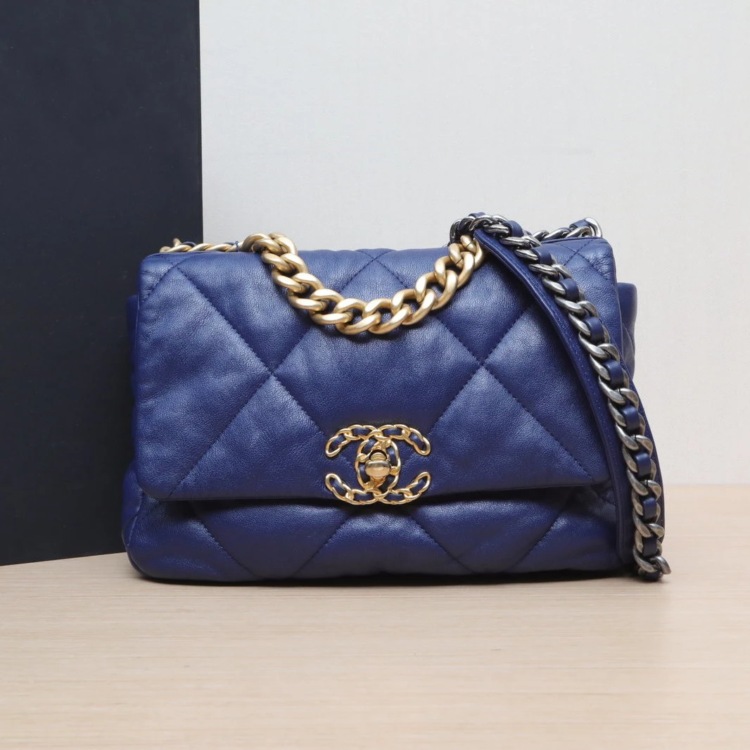95新 Chanel/香奈儿 【双双】19BAG 口盖包 小号 26cm 蓝色 29开