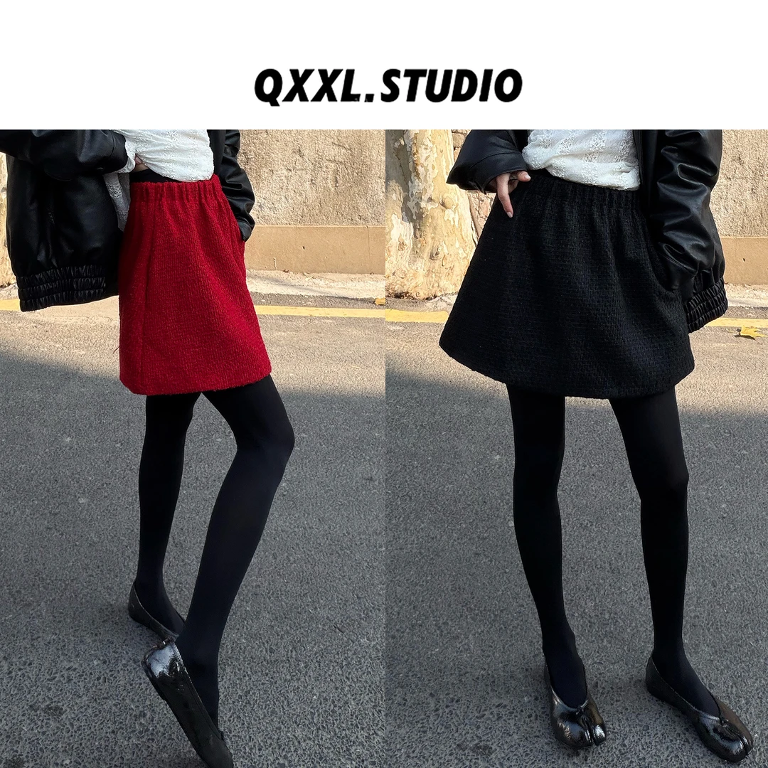 邱小小丽呀 冬季新款韩系小香纯色半身裙女小个子百搭显瘦A字短裙