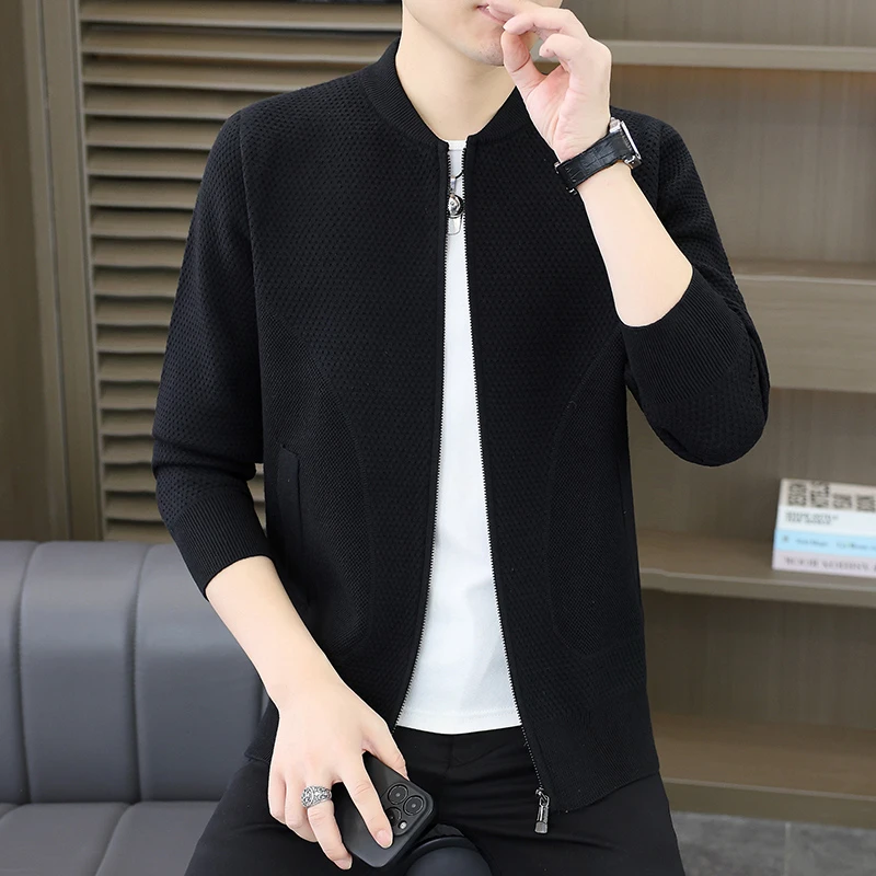 2025棒球领针织拉链针织衫男士百搭开衫毛衣修身立领时尚秋冬