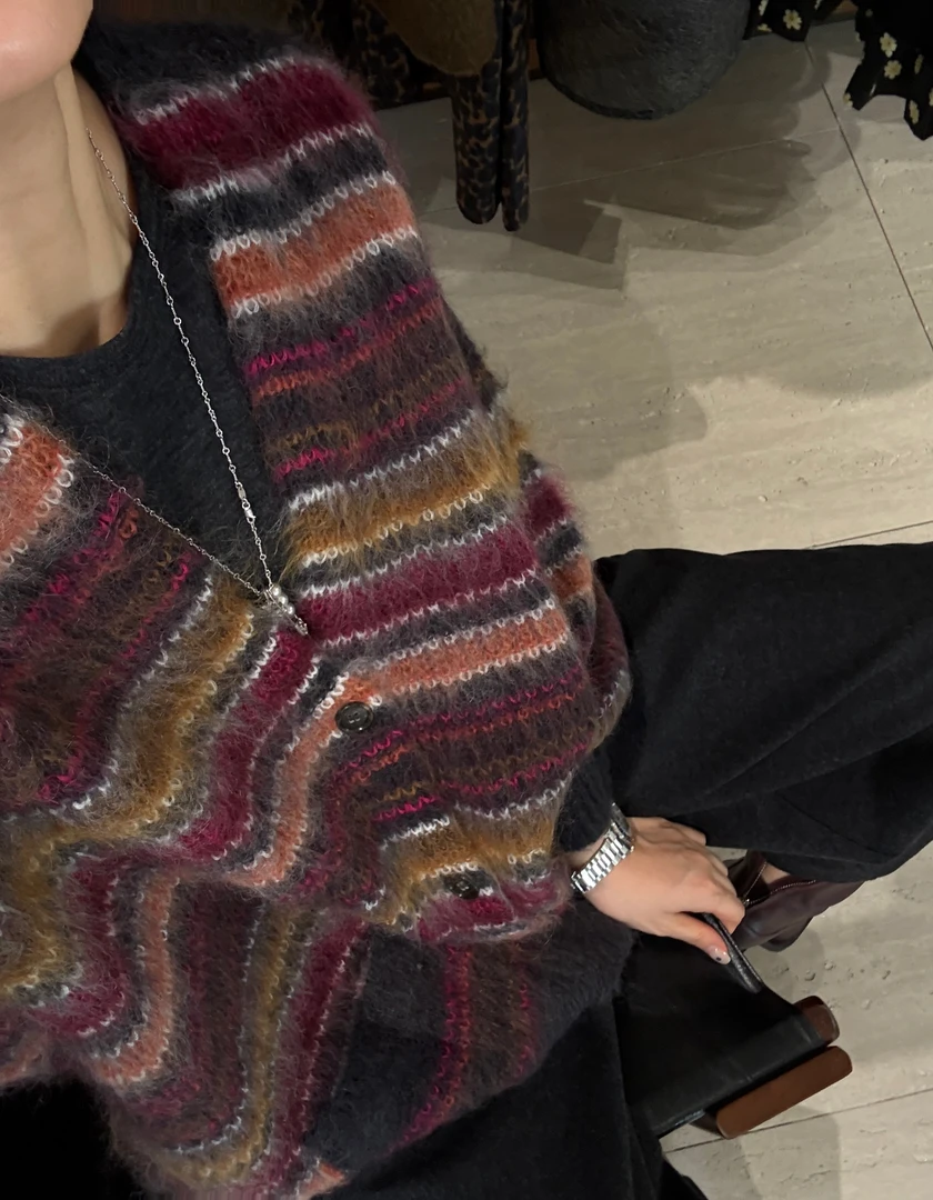 【幻彩条纹】高比例马海毛彩色拼接V领开衫 J25MY853