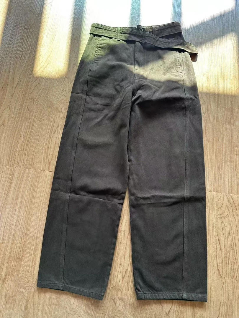 设计感休闲宽松阔腿显瘦咖色牛仔裤