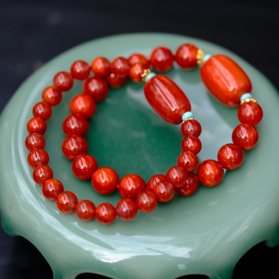 【沐姐珠宝】川料牛血红枣珠S925银单圈手串多样性发一/999