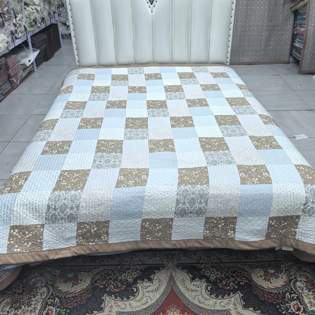 莫小柔宽边床盖《灰格百福》2米✕2.3米