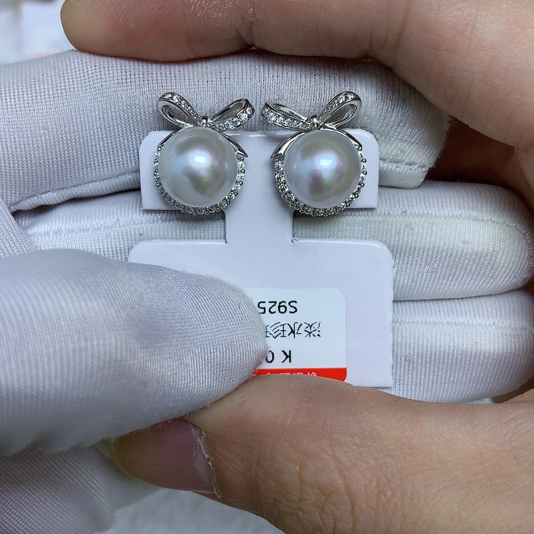 耳饰银S925镶嵌淡水珍珠10-11mm