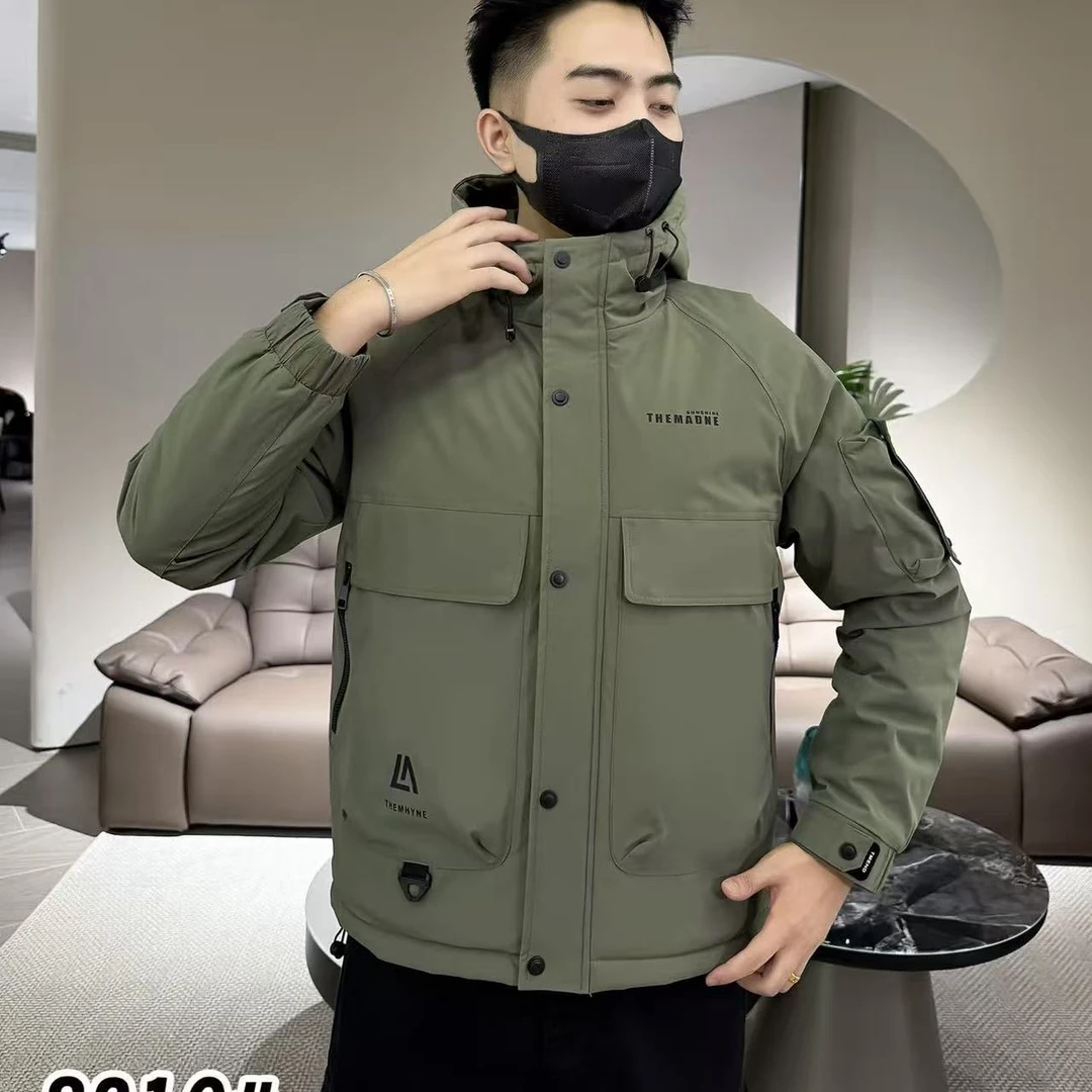 2025秋冬加棉男士冲锋衣工装连帽外套二棉服百搭潮流简约男装上衣