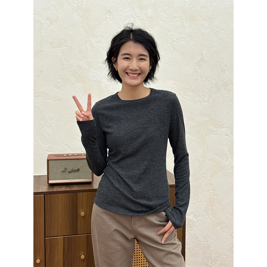 LANGQING 秋冬必备带坑条纹理打底长袖46770#