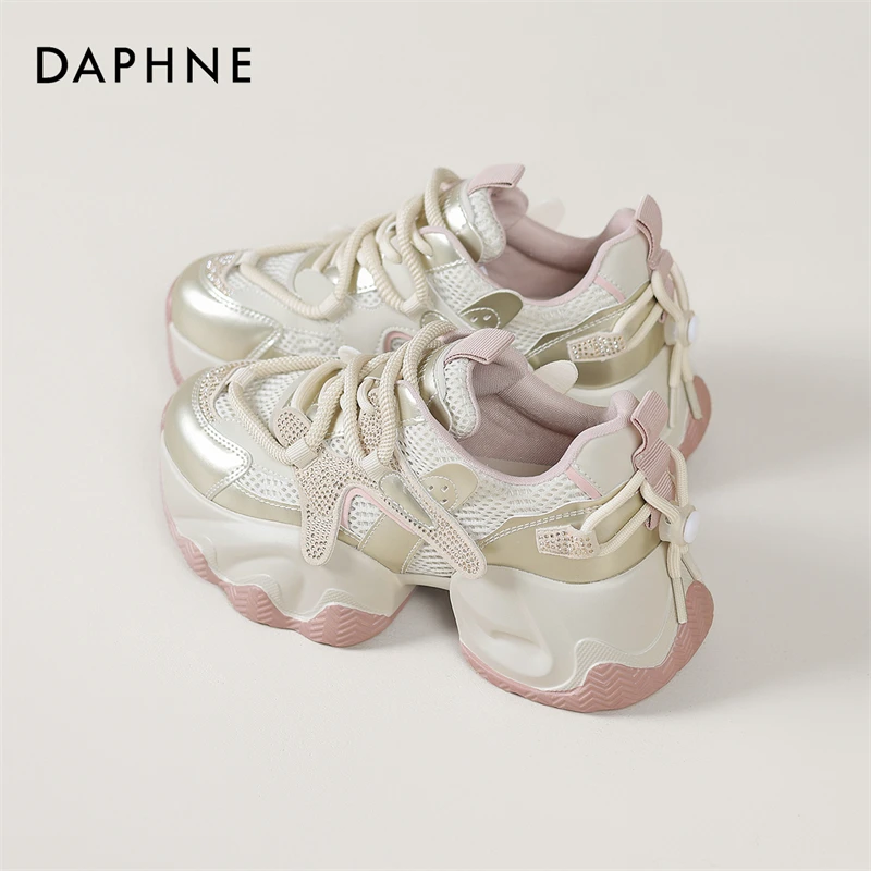 达芙妮老爹鞋女款2025年运动休闲鞋时尚百搭厚底增高女鞋小水钻