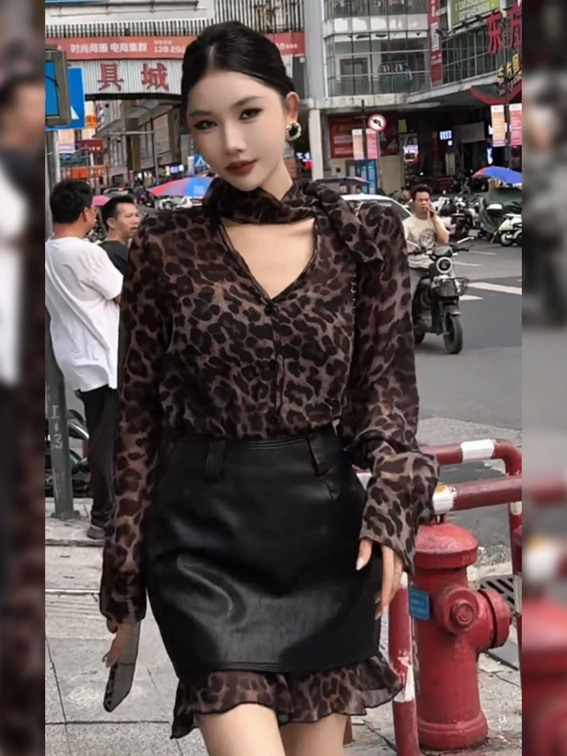 法式复古气质豹纹长袖衬衫2025秋冬新款御姐高级名媛休闲上衣女装