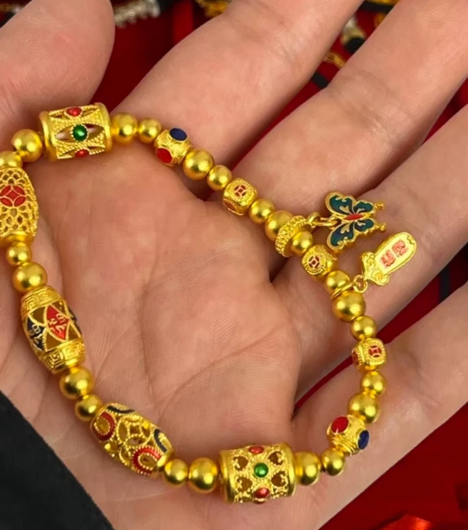 足银手链 足银手链饰品足银铜合金手链珐琅蝴蝶手链复古时尚