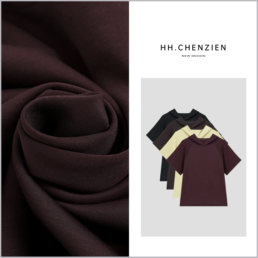 【黑黑家】夏季款款女连帽下摆抽绳设计短袖百搭上衣