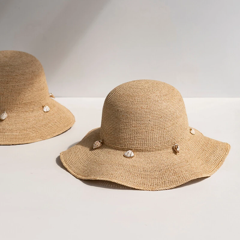 疯帽子 可折叠拉菲草大帽檐渔夫帽 海边出游遮阳草帽子女25春夏