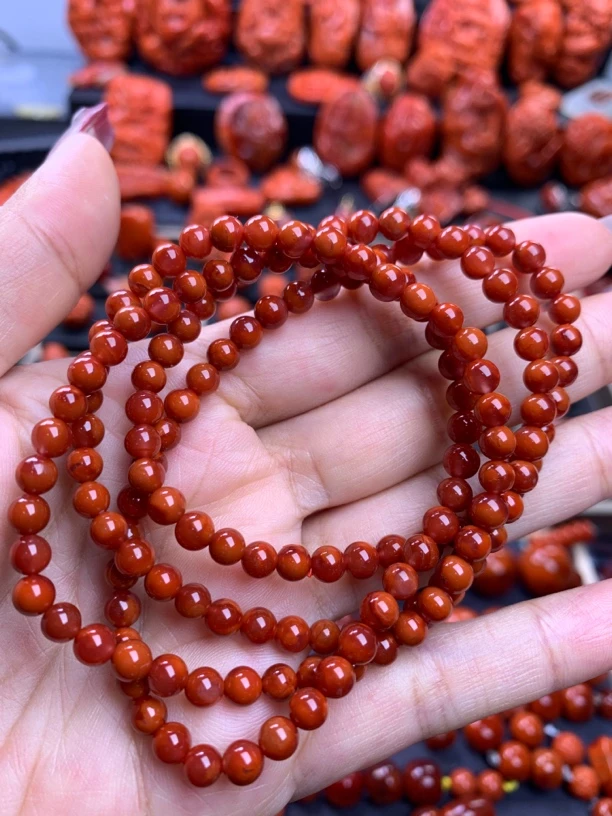 南红牛血火焰纹手串4mm➕