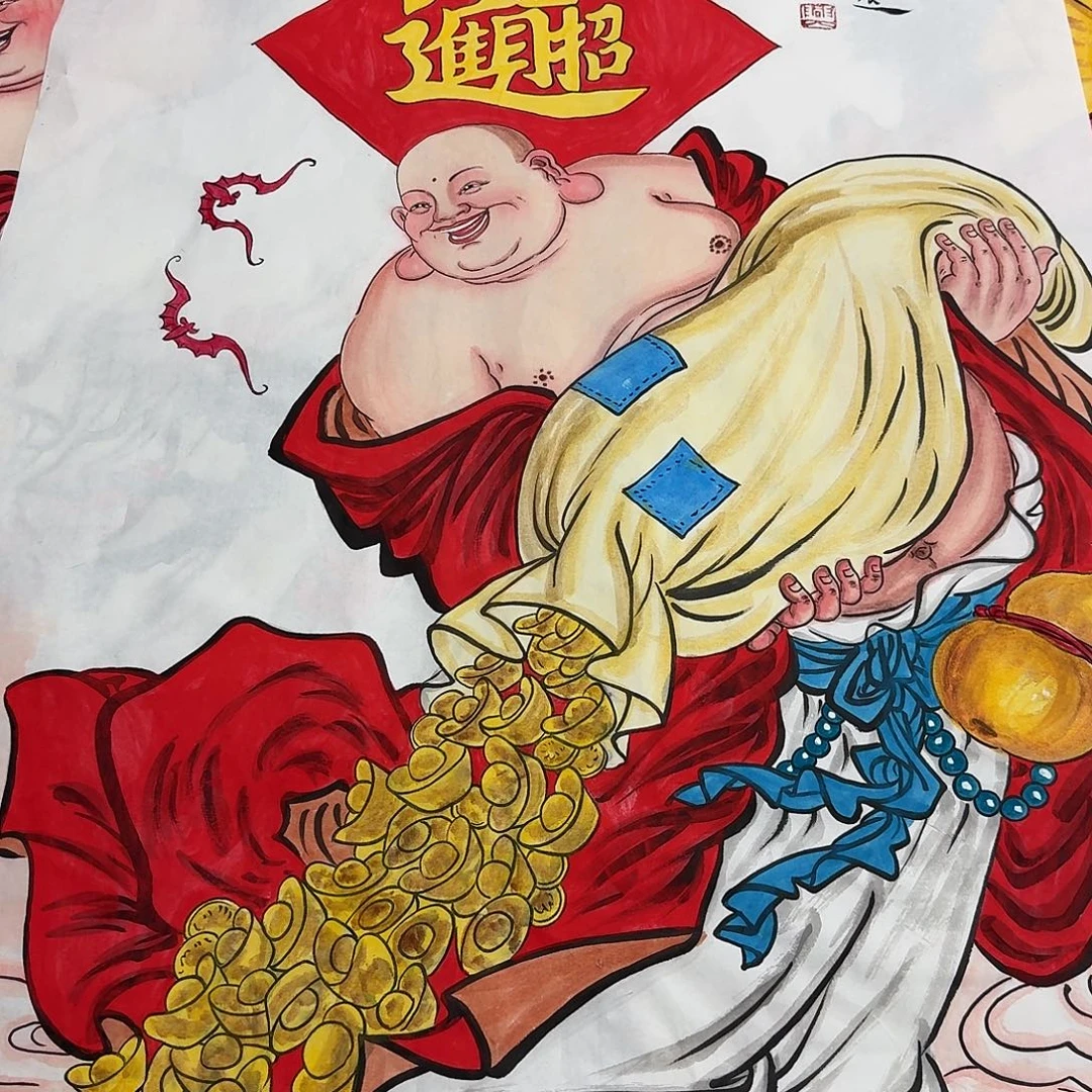 亮***晶国画四尺尺寸70X140纯手绘作品