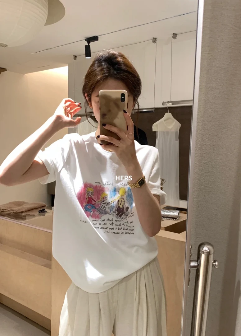 纯棉夏款韩系雪花棉t女装显瘦白色百搭夏季宽松
