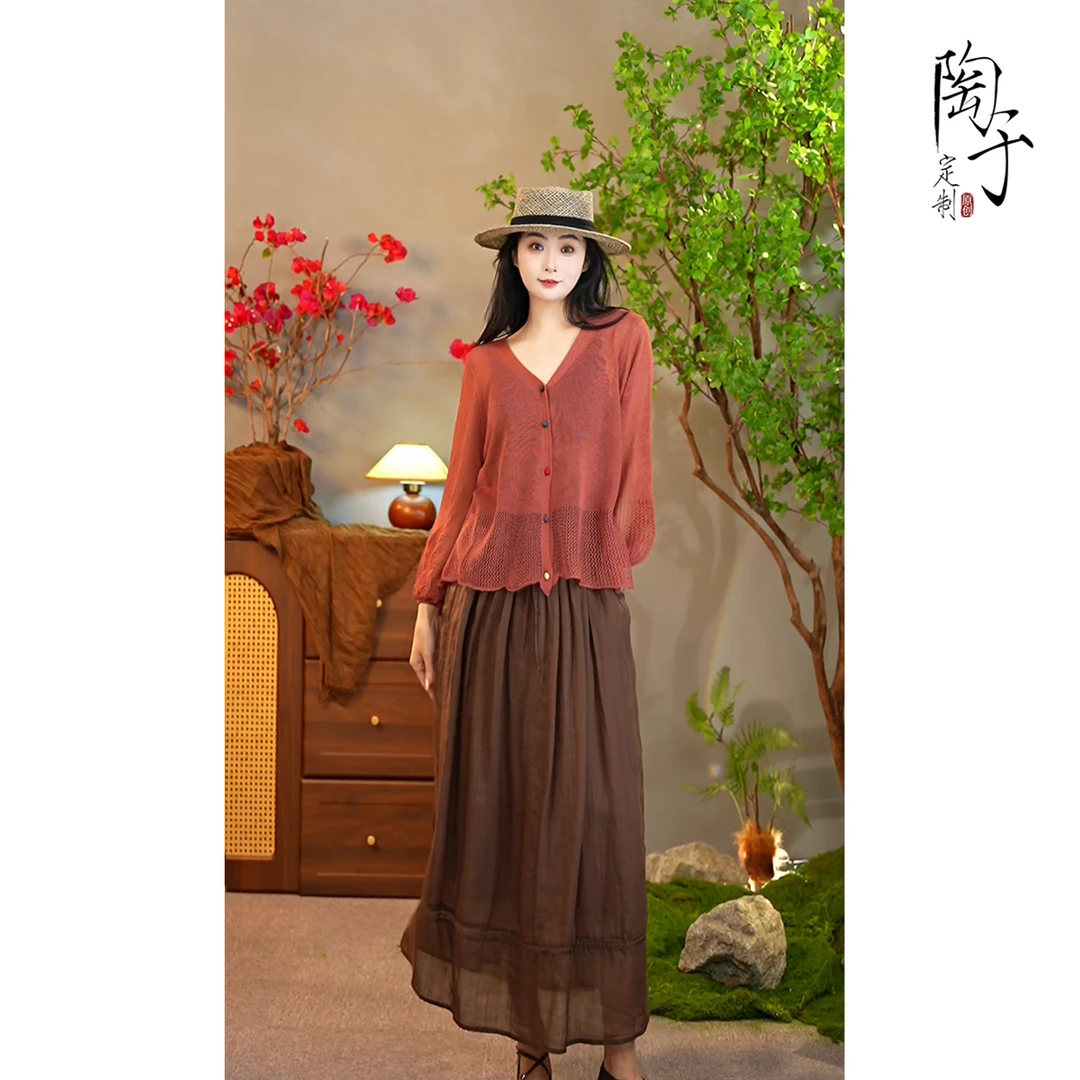 【陶子】半身裙苎麻百搭时尚款浪漫文艺风058006