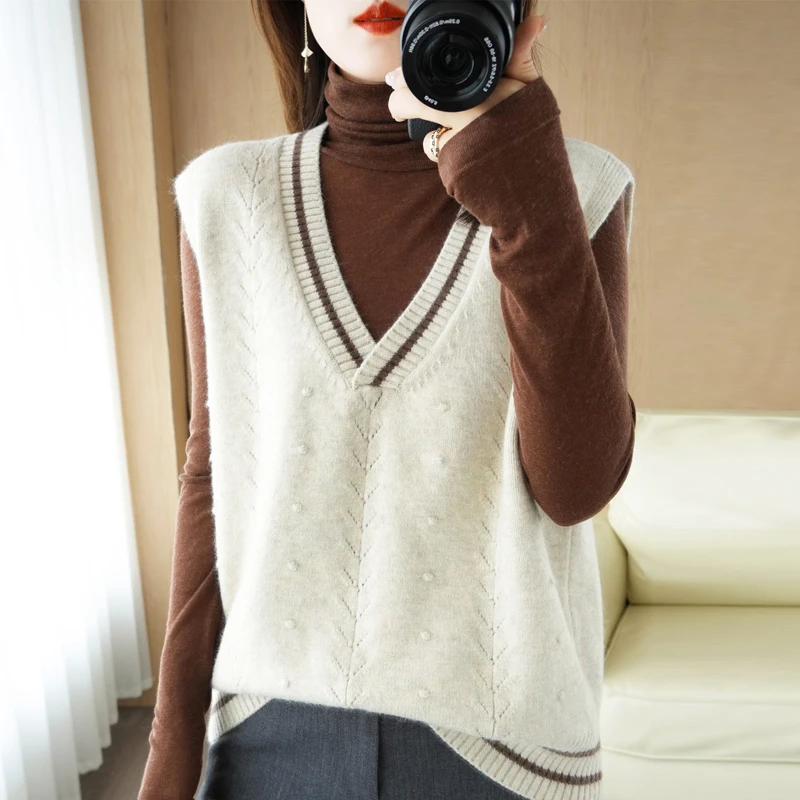 重工V领针织款马甲时尚百搭外穿宽松秋冬无袖A316