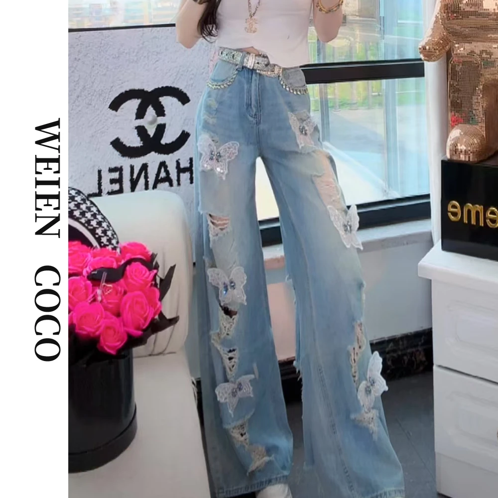 【薇恩COCO】时尚破洞蝴蝶气质牛仔裤百搭潮流韩版春夏时尚裤K3954