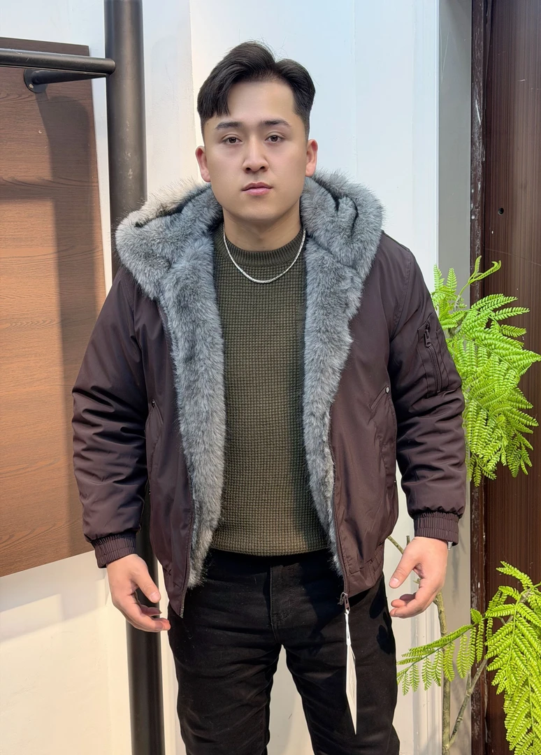 标准型保暖橡筋下摆连帽棉衣棉服男士毛领男款带帽（A-39）