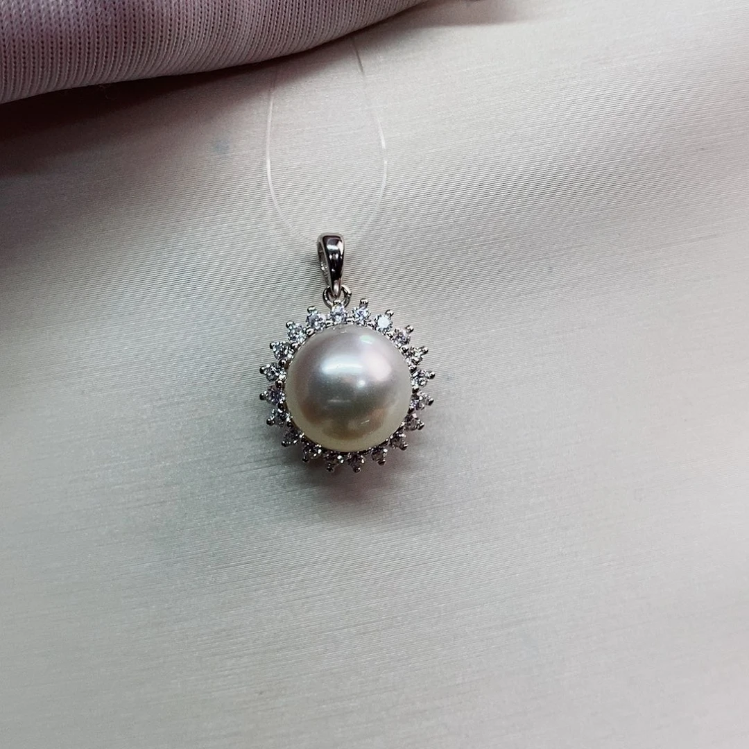 吊坠(不含链)银S925镶嵌海水珍珠10-11