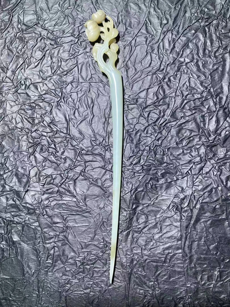 青白糖玉古典桃花发簪大气时尚精致手工精雕
