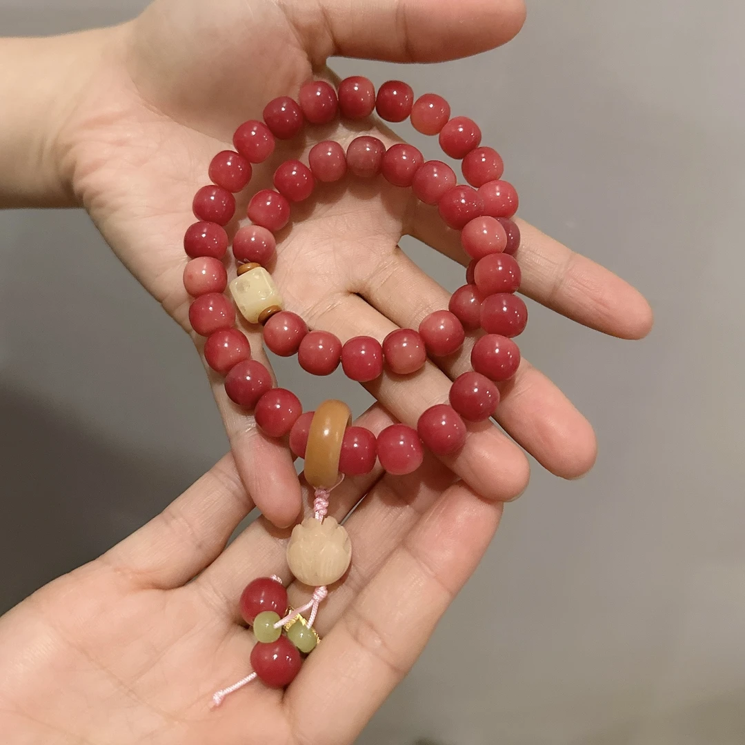 B0168（捡漏）手工制作粉菩提双圈莲花手串