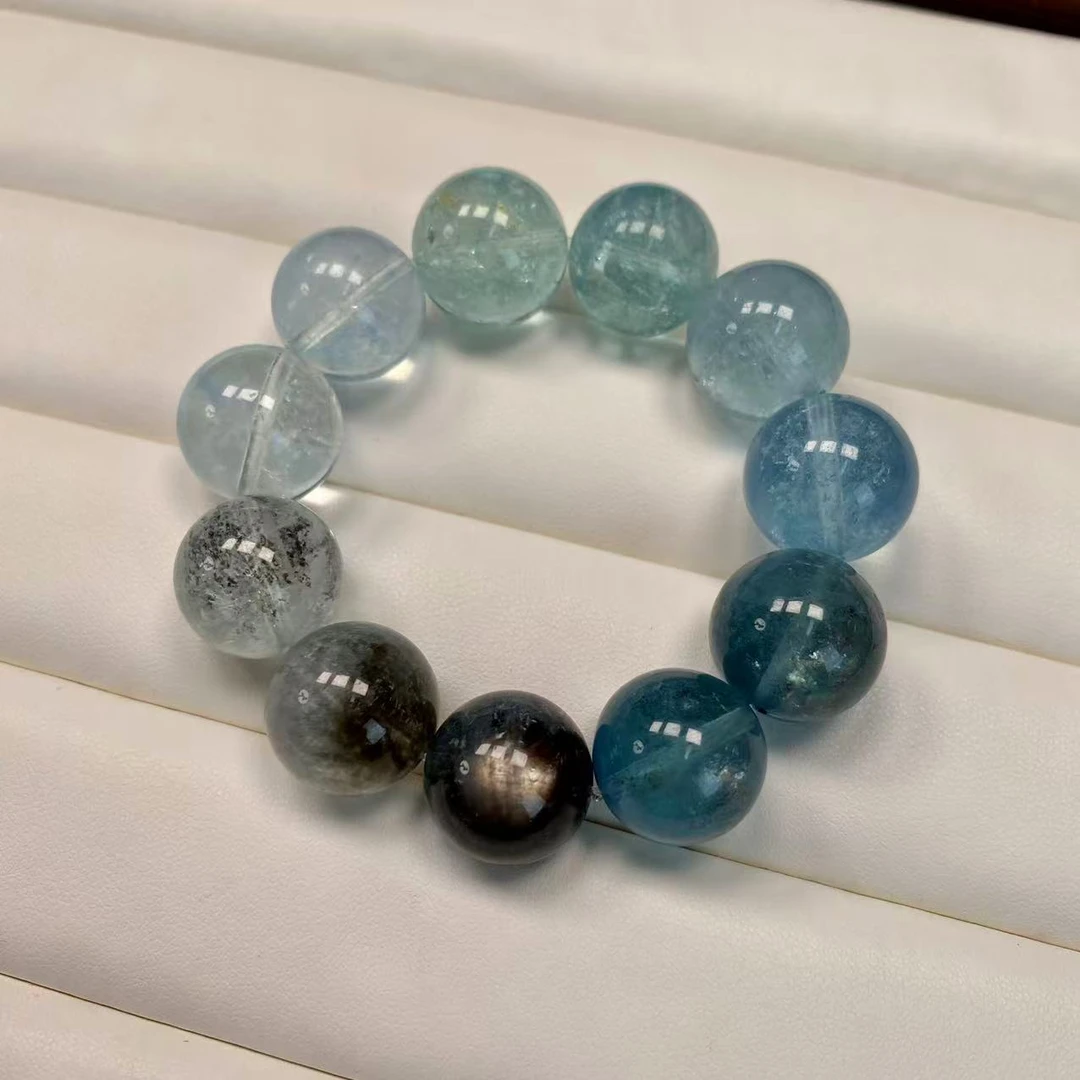 【渐变海蓝宝】天然渐变海蓝宝15MM珠串款