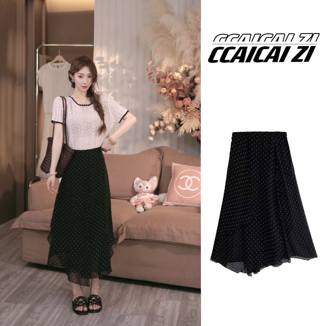 CCA309【波点愿语】夏季高腰休闲小波点半身裙（ 侧边有拉链）