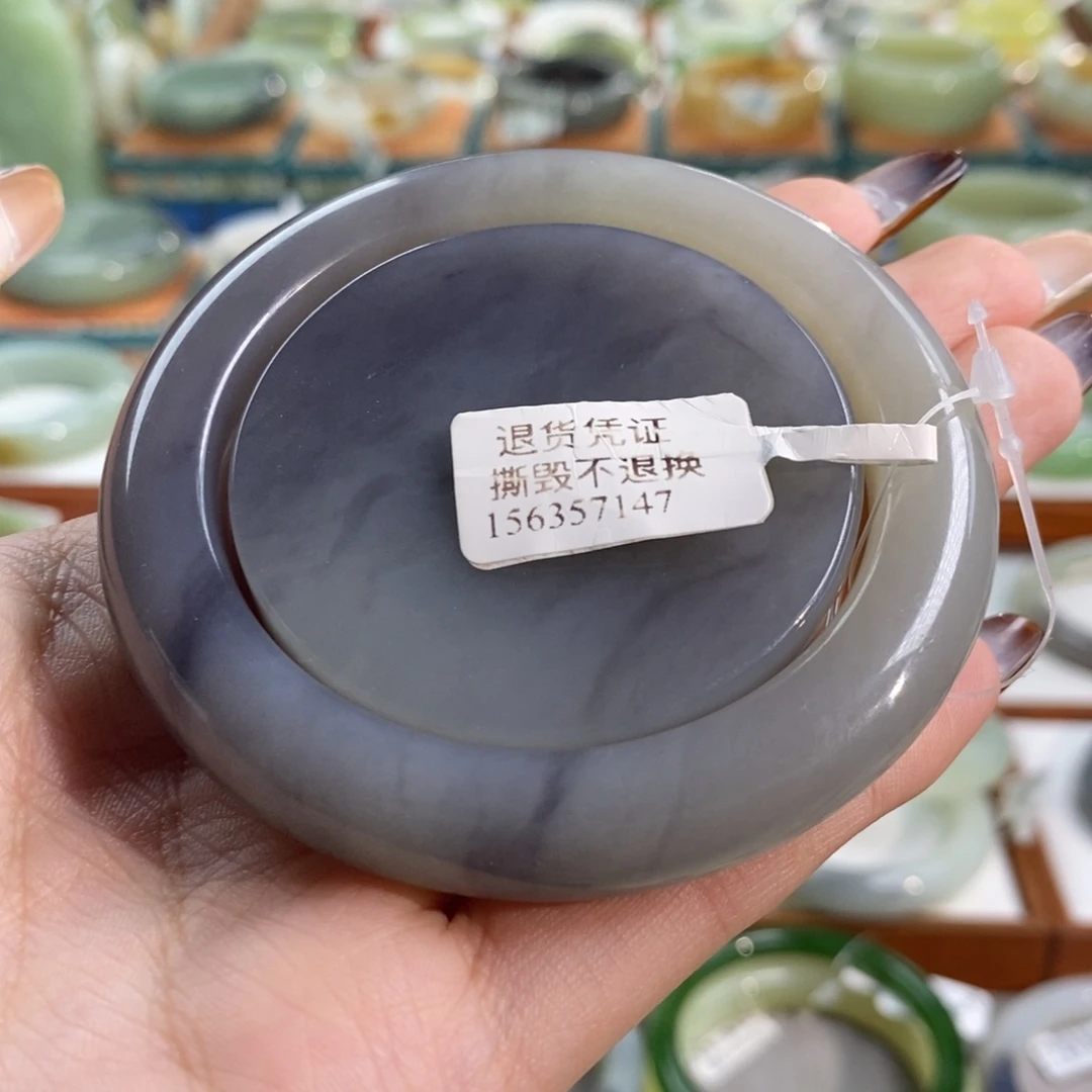 和田玉未镶嵌手镯青海浓色烟紫套镯55/56