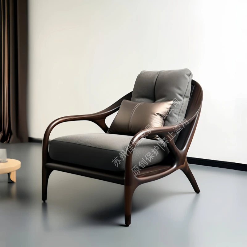 北美黑胡桃木实木真皮沙发椅休闲椅现代简约客厅高端单人沙发轻奢