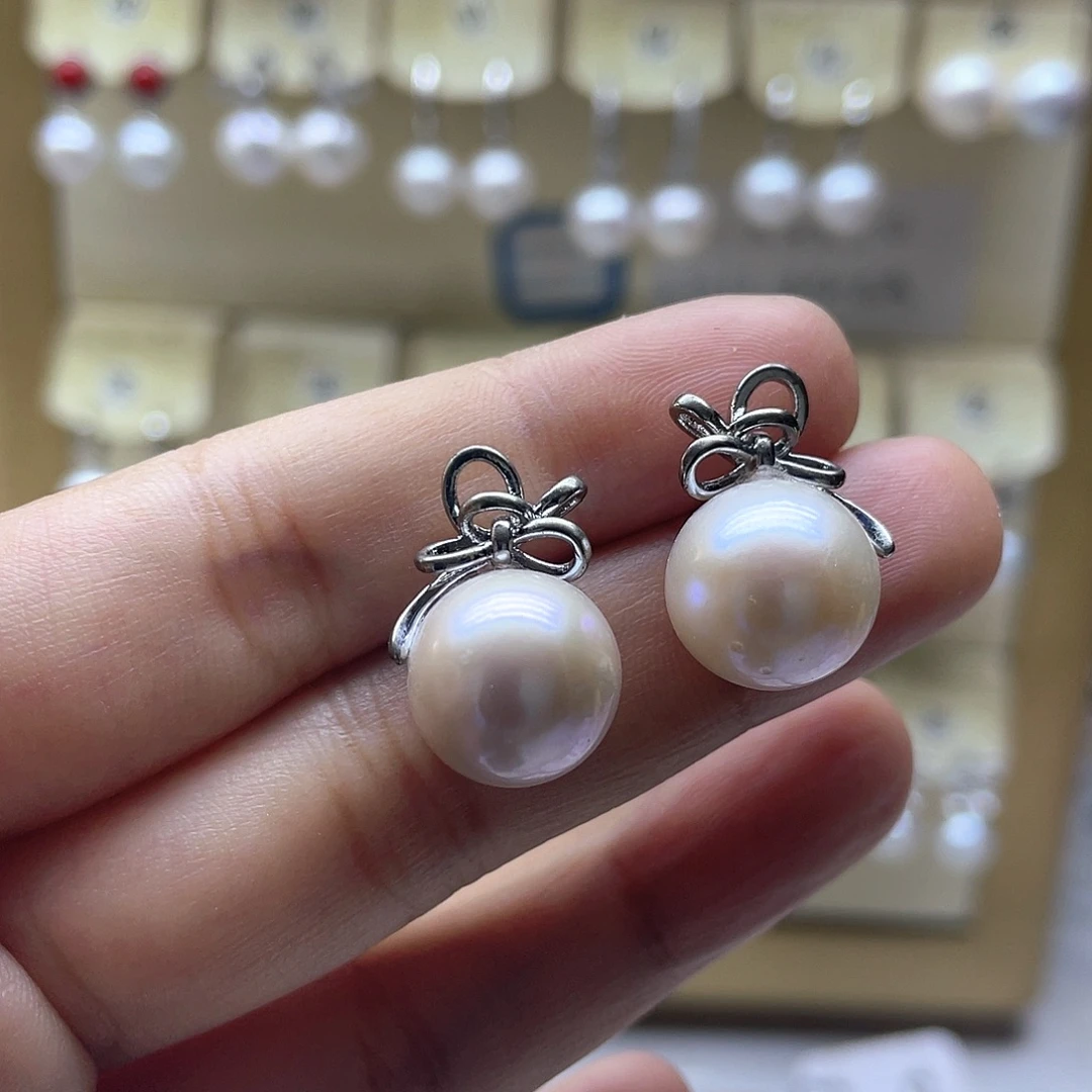 耳饰银S925镶嵌淡水珍珠